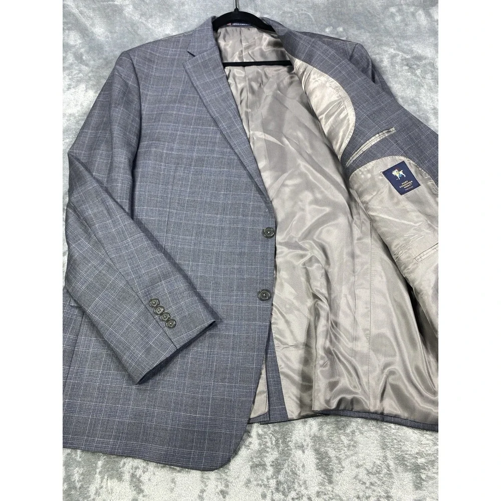 VTG Hart Schaffner Marx Sport Coat Sz 54L Blue Windowpane Wool Blazer Jacket NOS